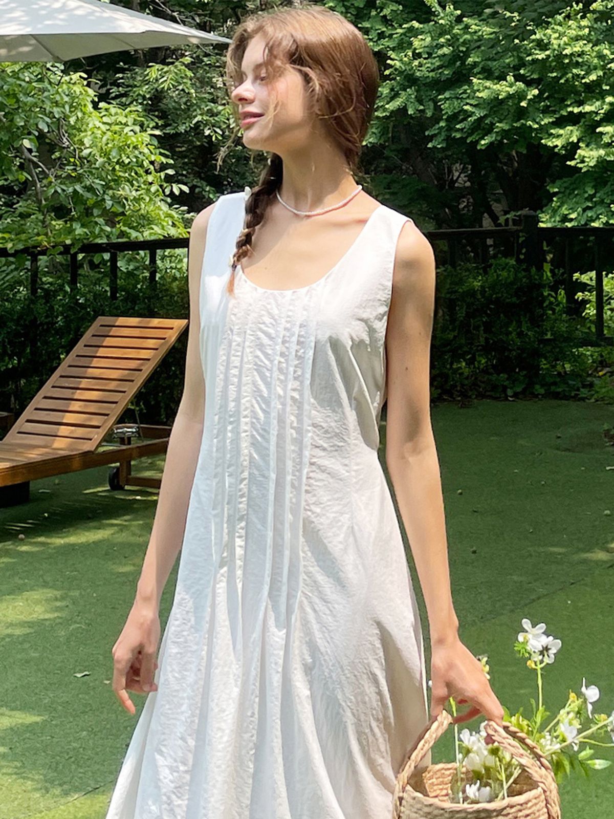 슬로우롤리(SLOWLOLLI) Pintuck long sleeveless dress_4 Colors