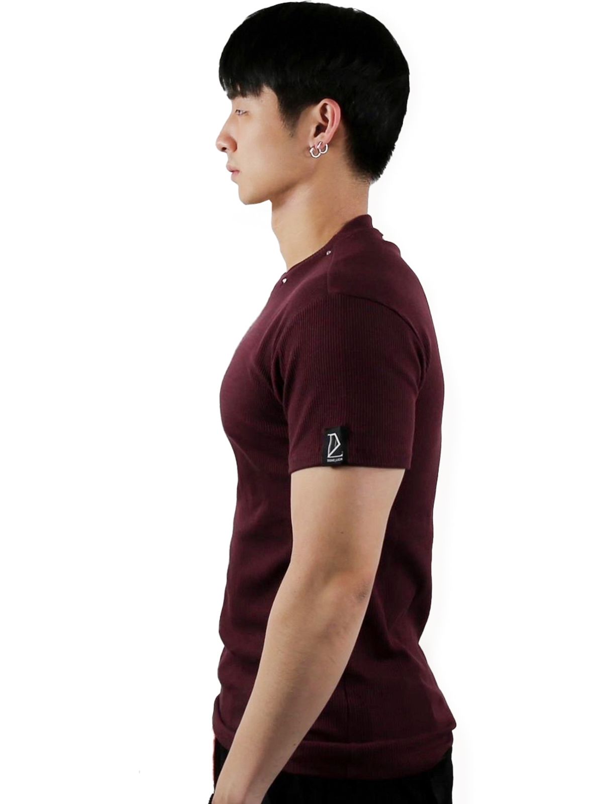 디그노루시르(DIGNOLUCIR) 큐빅 골지 슬림 반팔티(burgundy)