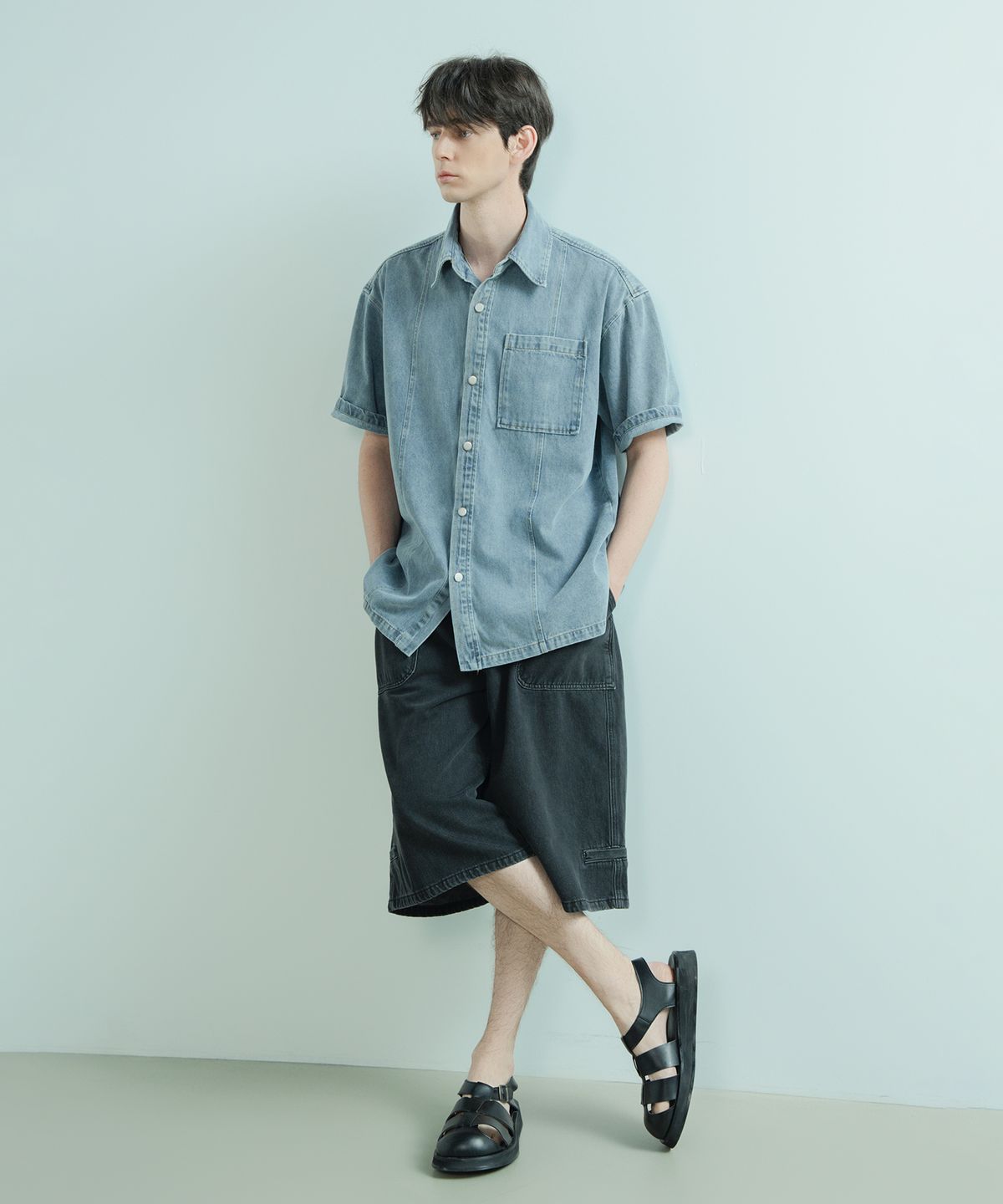 로그 스토어(LOGSTORE) 컷팅 데님 셔츠