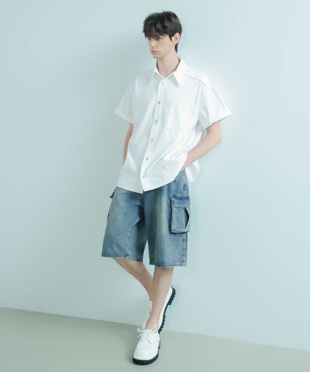로그 스토어(LOGSTORE) 와이드 카고 데님팬츠
