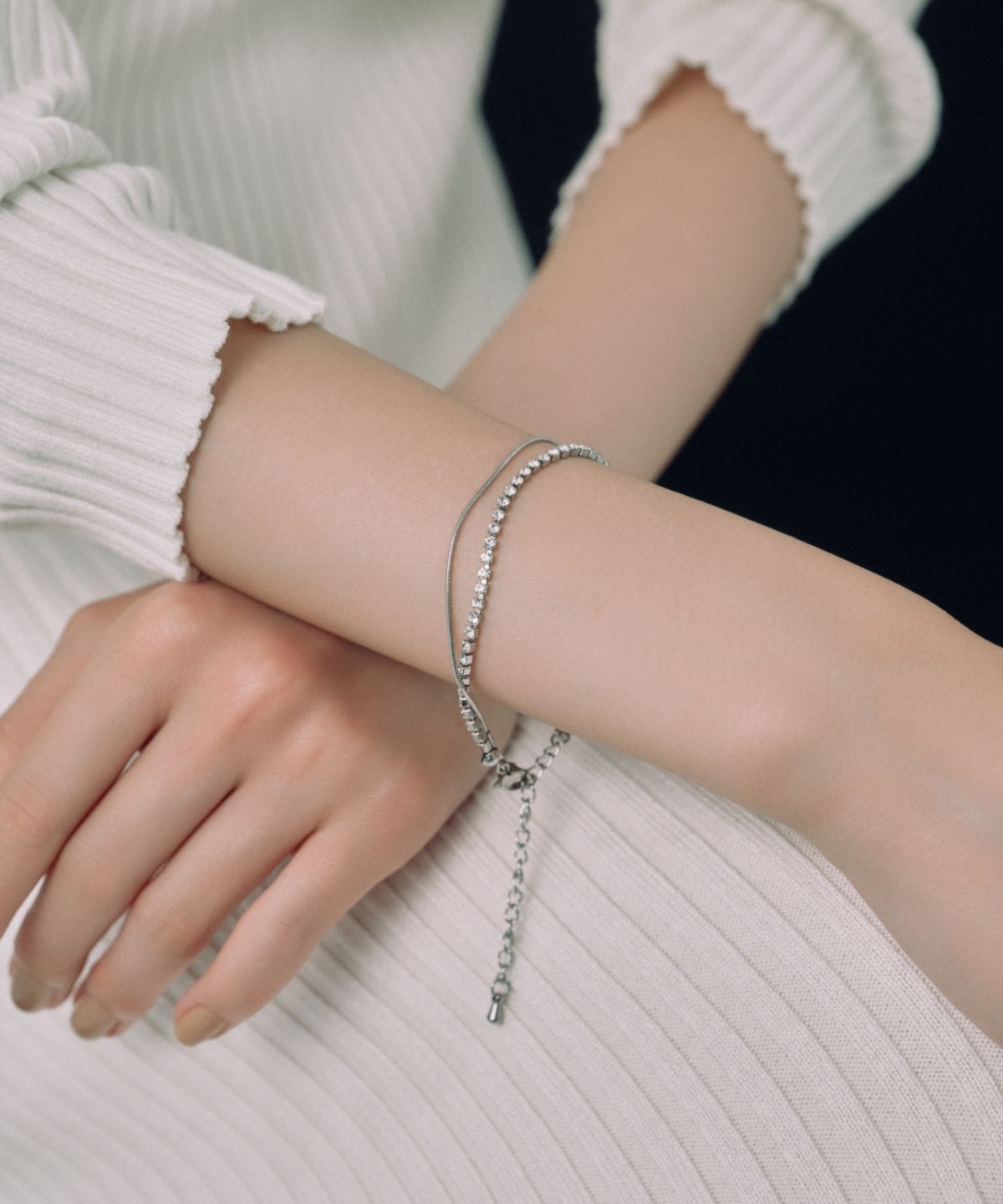 노비스도쿄(NOVICE TOKYO) 큐빅 & 라운드 체인 팔찌 CZ & Round Chain Bracelet［Stainless］ / Silver