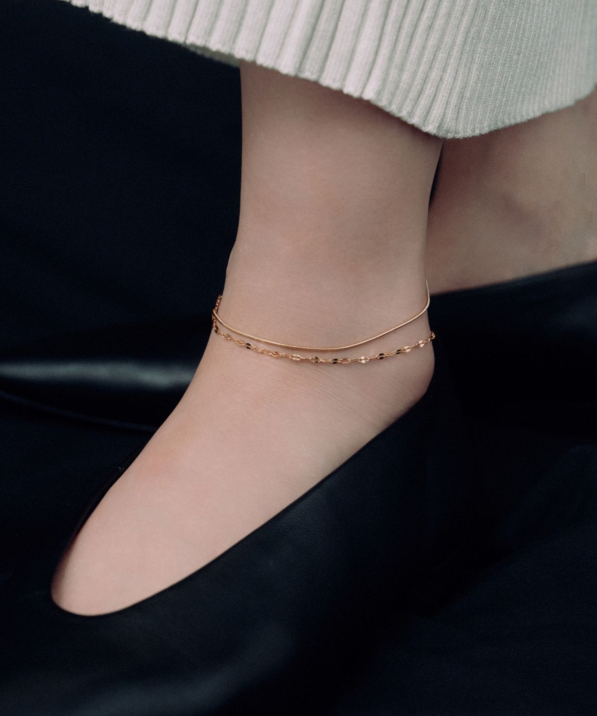 노비스도쿄(NOVICE TOKYO) 페탈 & 라운드 체인 발찌 Petal & Round Chain Anklet［Stainless］/ Gold