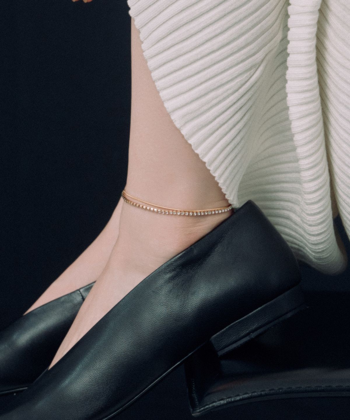 노비스도쿄(NOVICE TOKYO) 큐빅 & 라운드 체인 발찌 CZ & Round Chain Anklet［Stainless］/ Gold