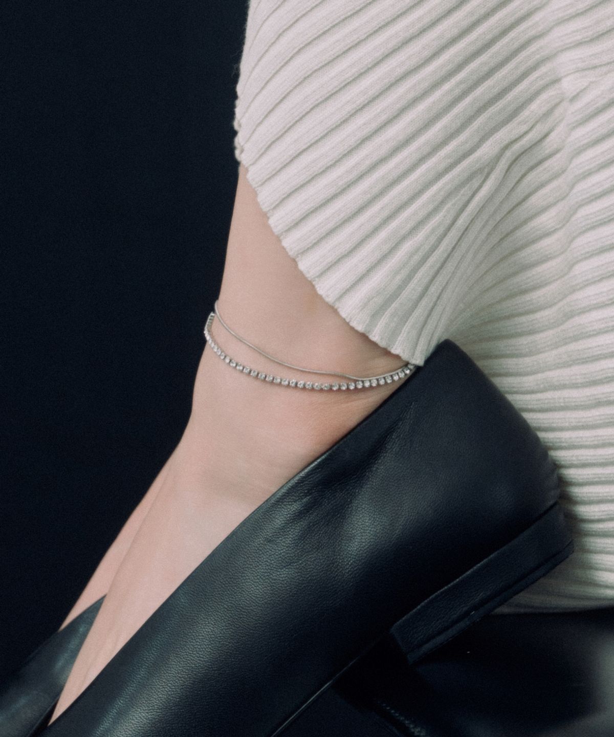 노비스도쿄(NOVICE TOKYO) 큐빅 & 라운드 체인 발찌 CZ & Round Chain Anklet［Stainless］/ Silver