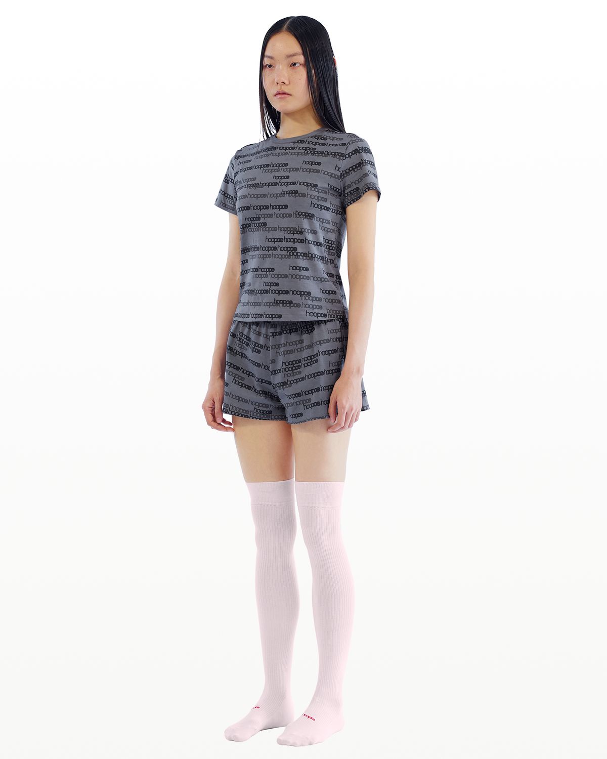 후포(HOOPOE) lettering t-shirt & boy-shorts_hoopoe grey