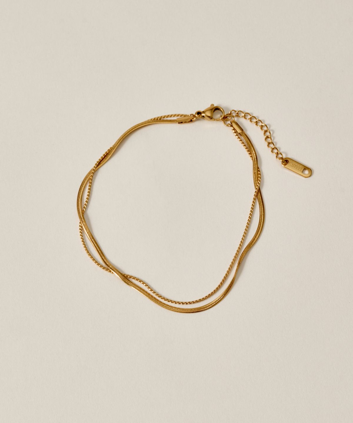 노비스도쿄(NOVICE TOKYO) 오버랩 & 스네이크 체인 발찌 Overlap & Snake Chain Anklet［Stainless］/ Gold