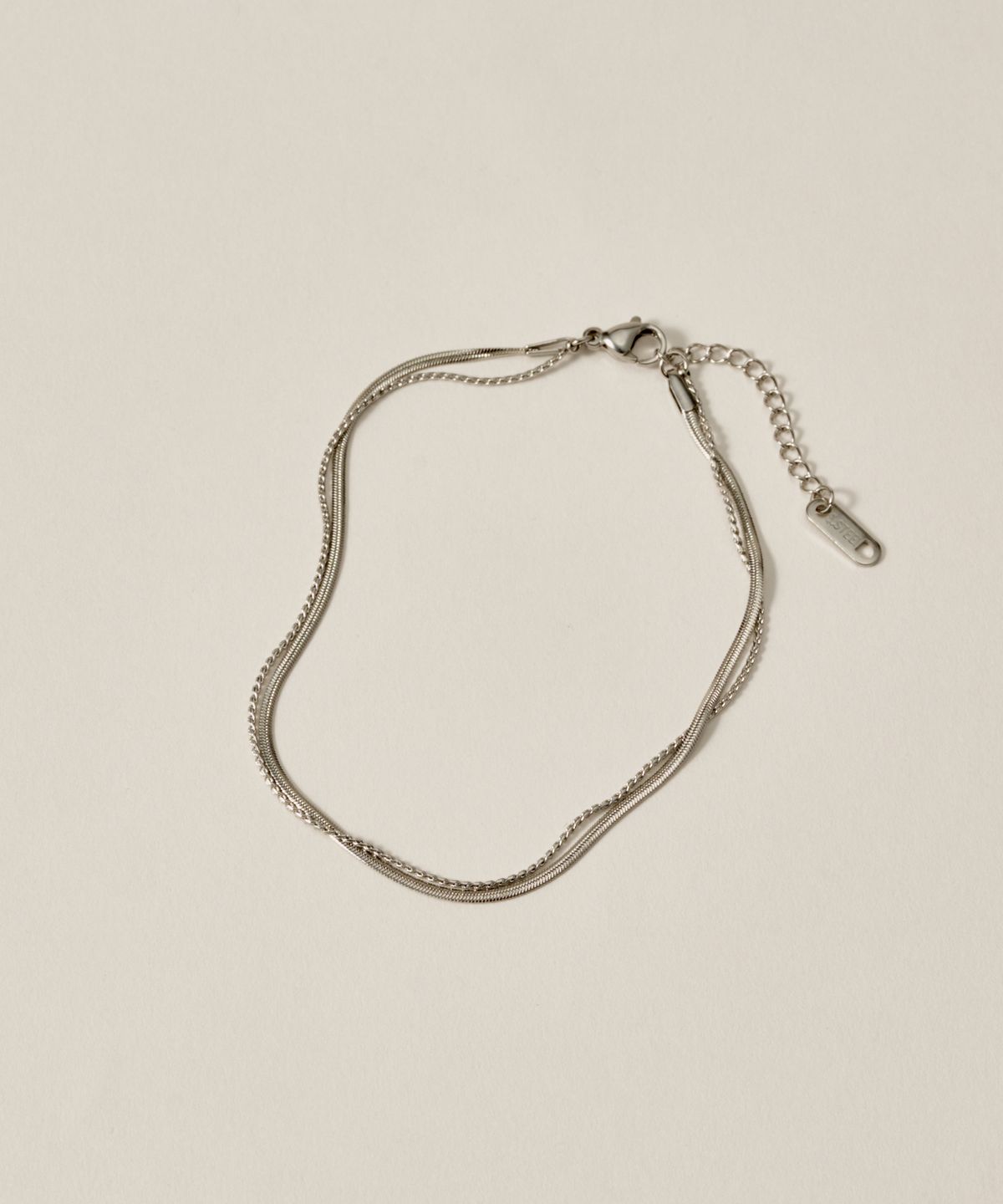 노비스도쿄(NOVICE TOKYO) 오버랩 & 스네이크 체인 발찌 Overlap & Snake Chain Anklet［Stainless］/ Silver