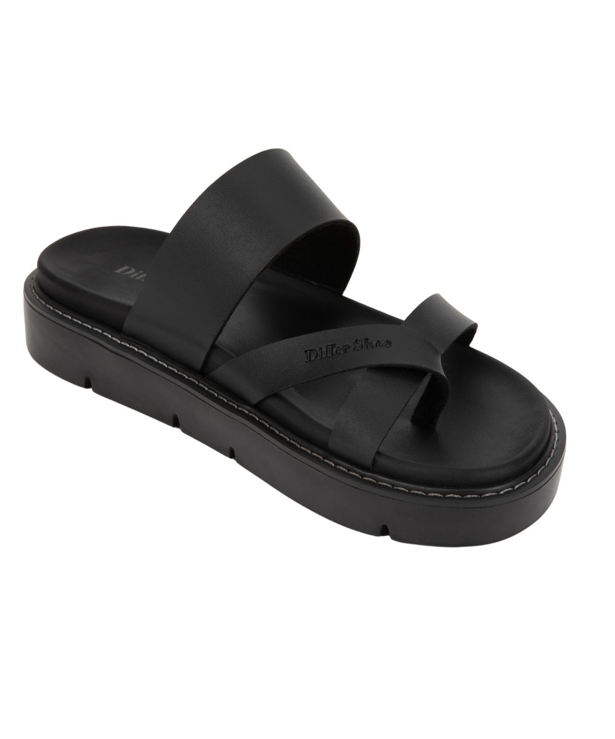 디퍼슈(DIFFERSHOE) 남성 에일런 레더 스티치 슬리퍼 5CM