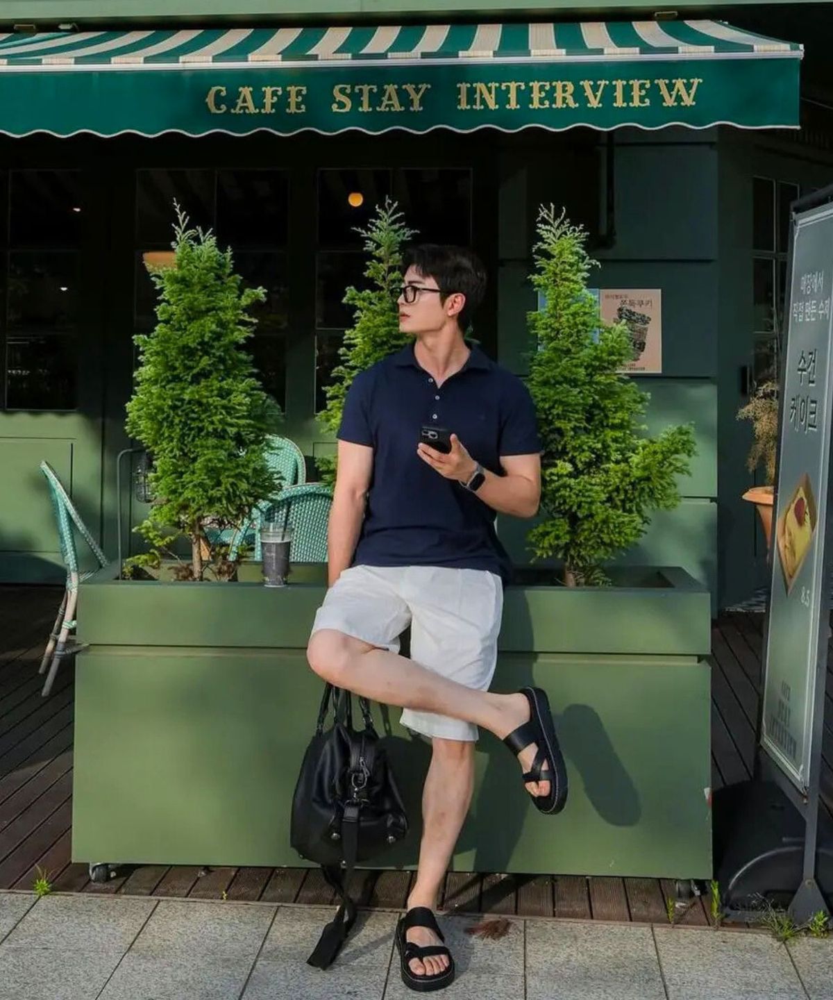 디퍼슈(DIFFERSHOE) 남성 에일런 레더 스티치 슬리퍼 5CM