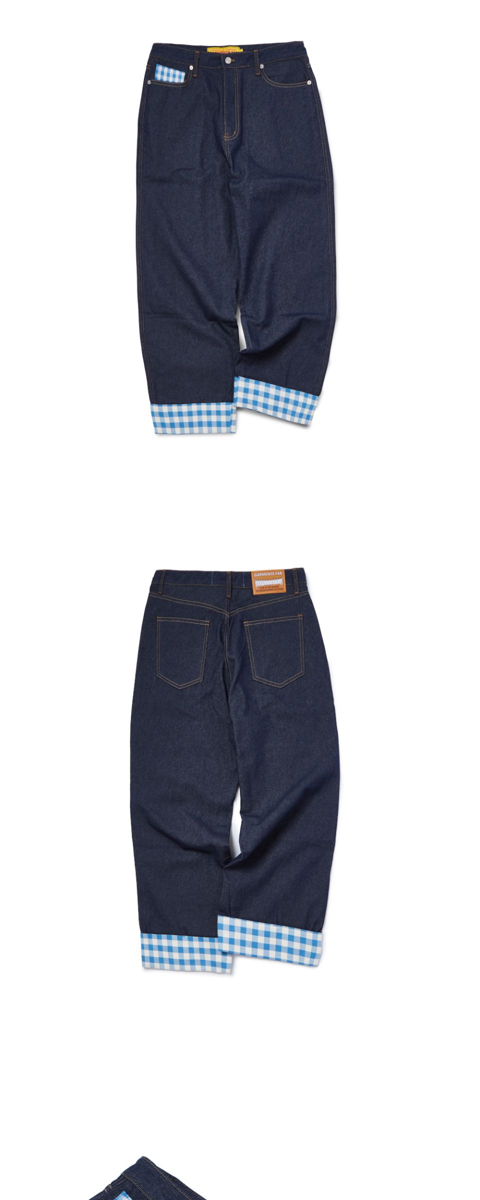 MUSINSA公式 | GARMENTS FAB Check Turn Up Denim Pants (BLUE)