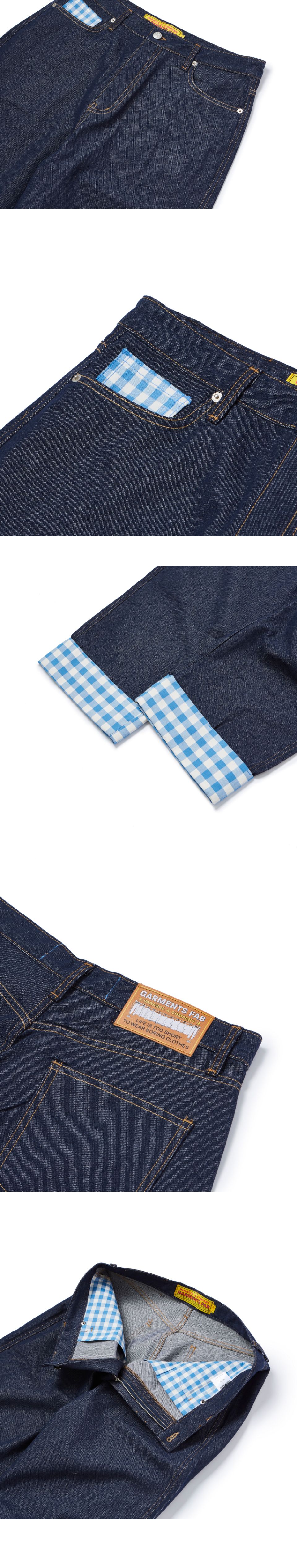 MUSINSA公式 | GARMENTS FAB Check Turn Up Denim Pants (BLUE)