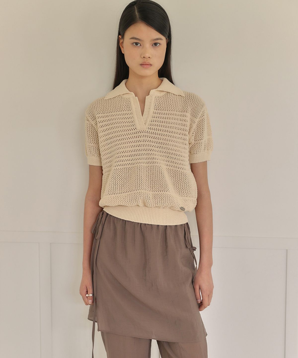 아우로(OURO) SHEER SKIRT PANTS [ BROWN ]