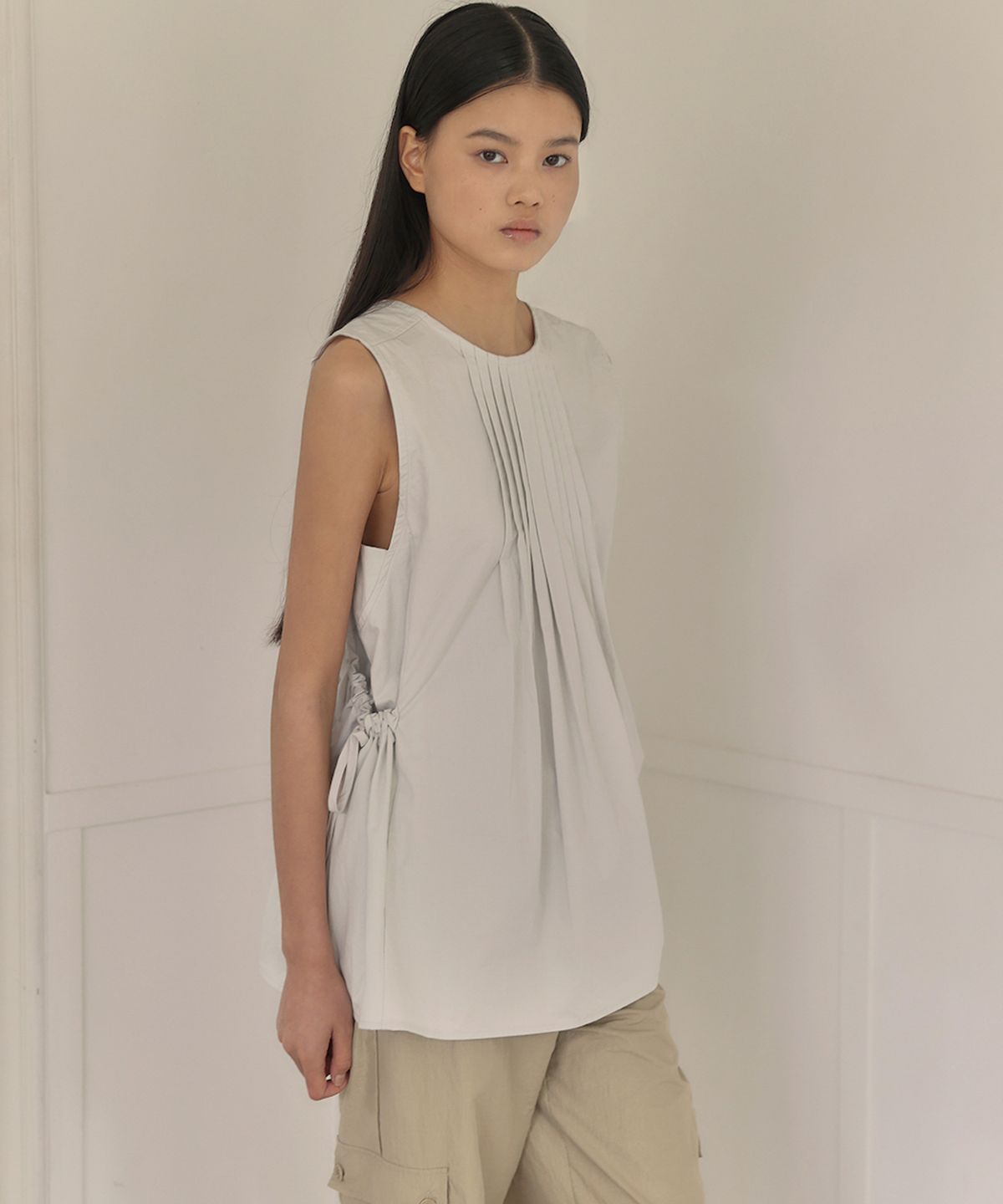 아우로(OURO) PINTUCK APRON BLOUSE [ GRAY ]