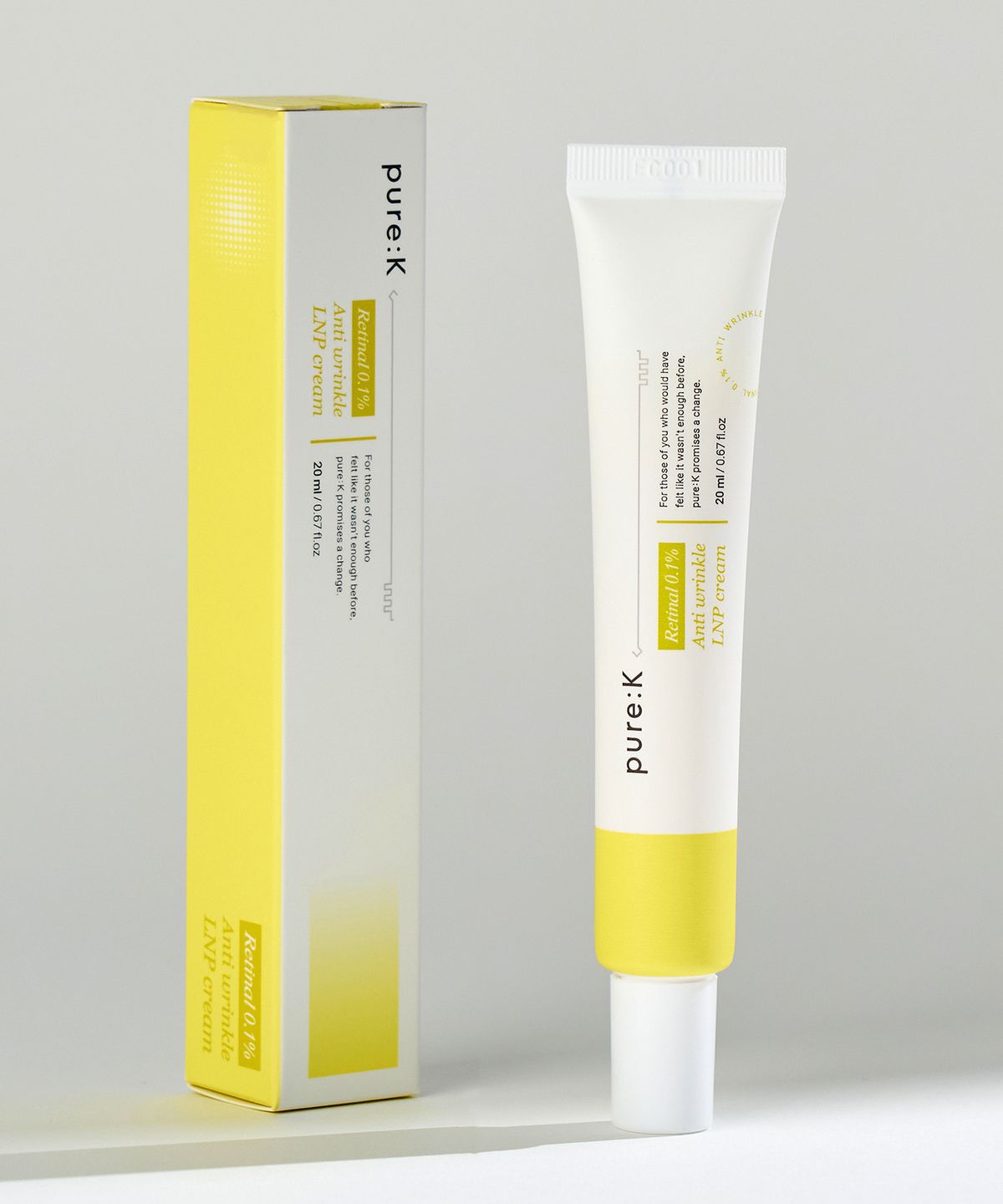 퓨어케이(PURE K) 레티날 0.1% LNP 주름 탄력 미백 여드름트러블개선 크림 20ml