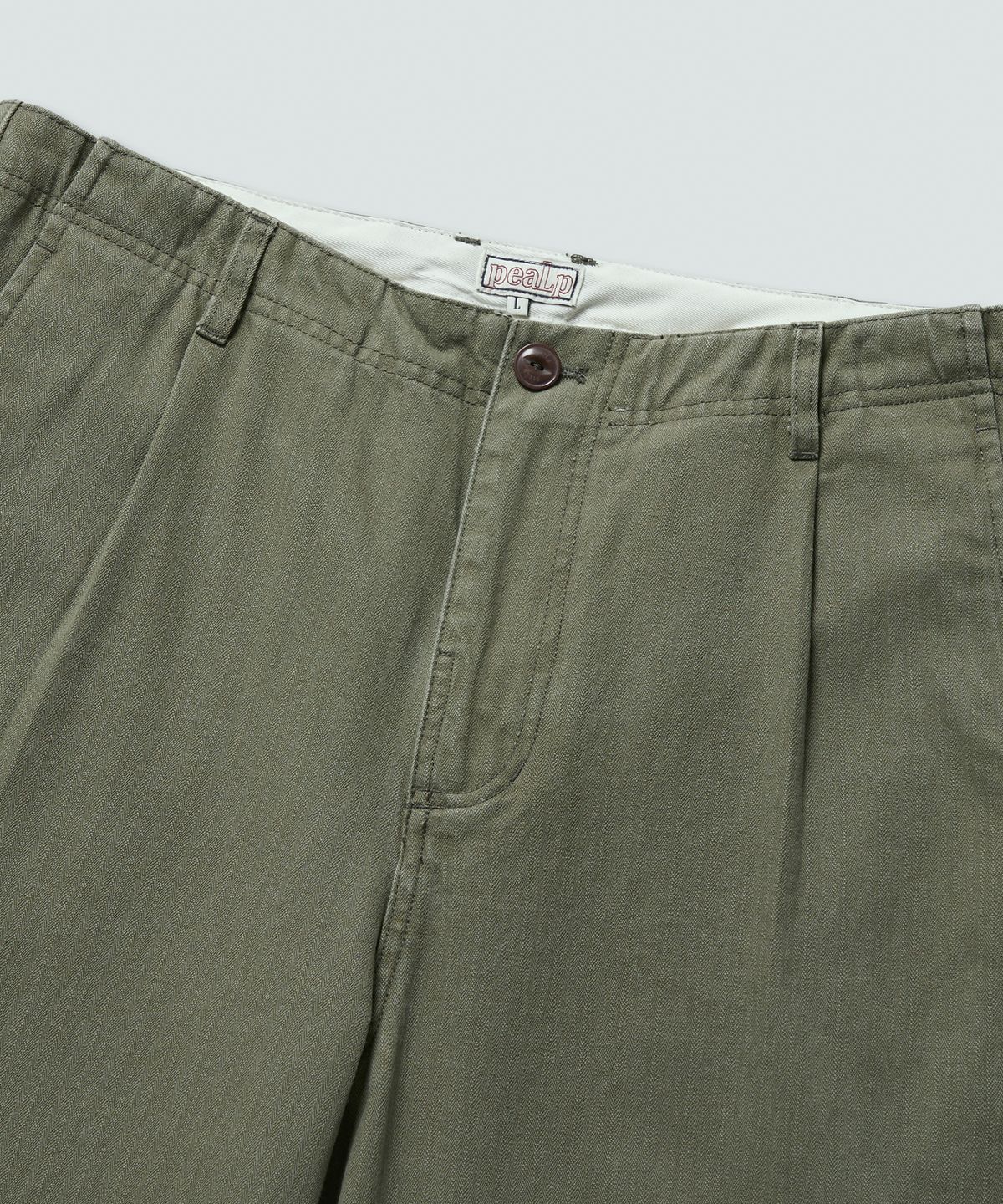 필프(PEALP) One-Tuck Herringbone Washed High Waist Pants (Khaki)