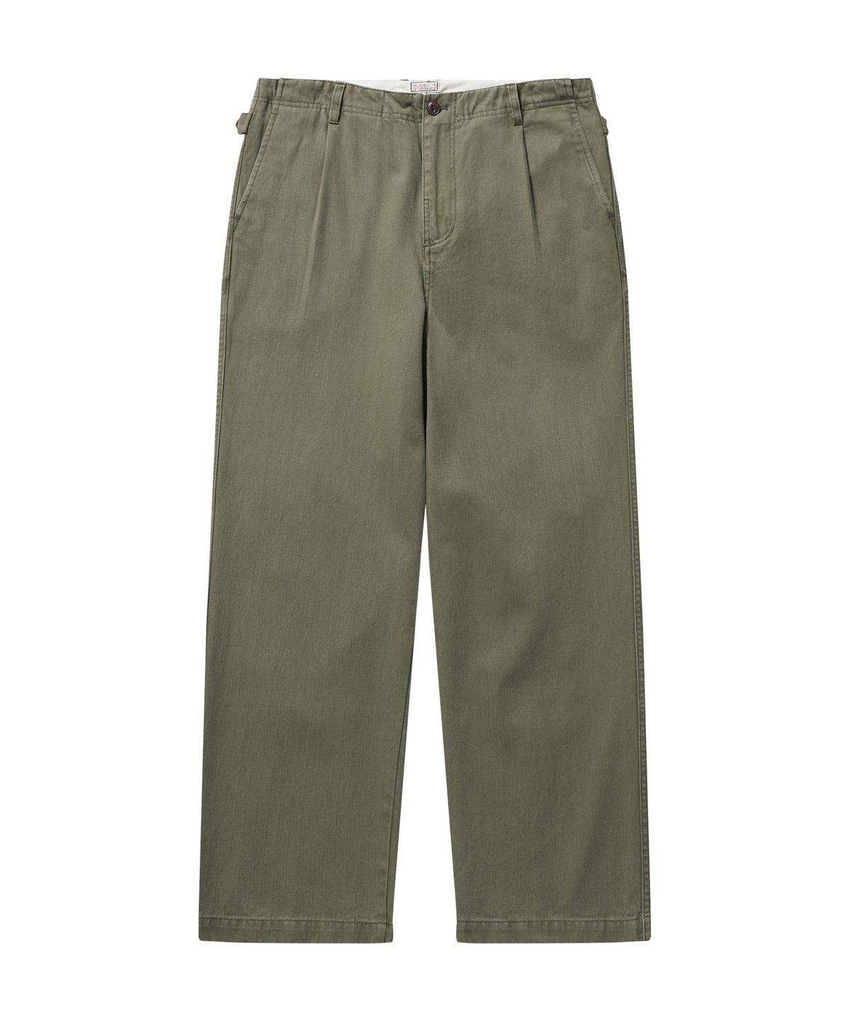 필프(PEALP) One-Tuck Herringbone Washed High Waist Pants (Khaki)