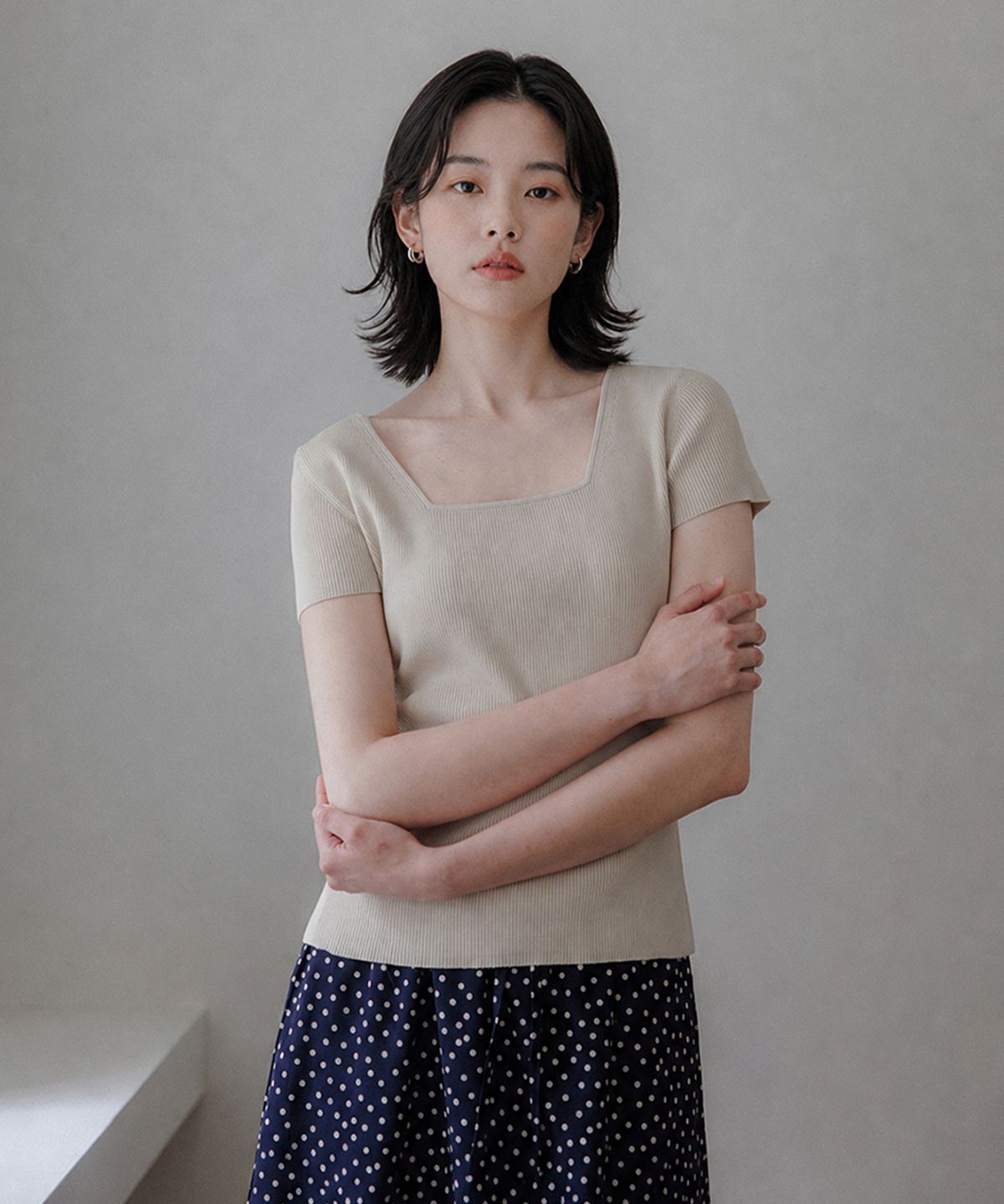 필로트(PELOTE) 스퀘어넥 골지 탑 (3color)