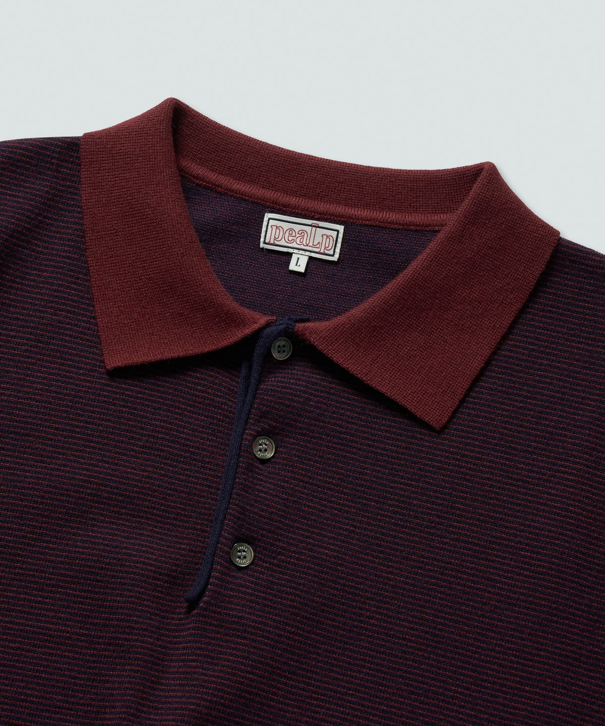 필프(PEALP) Half-Open Collar Short-Sleeved Stripe Knit (Navy)
