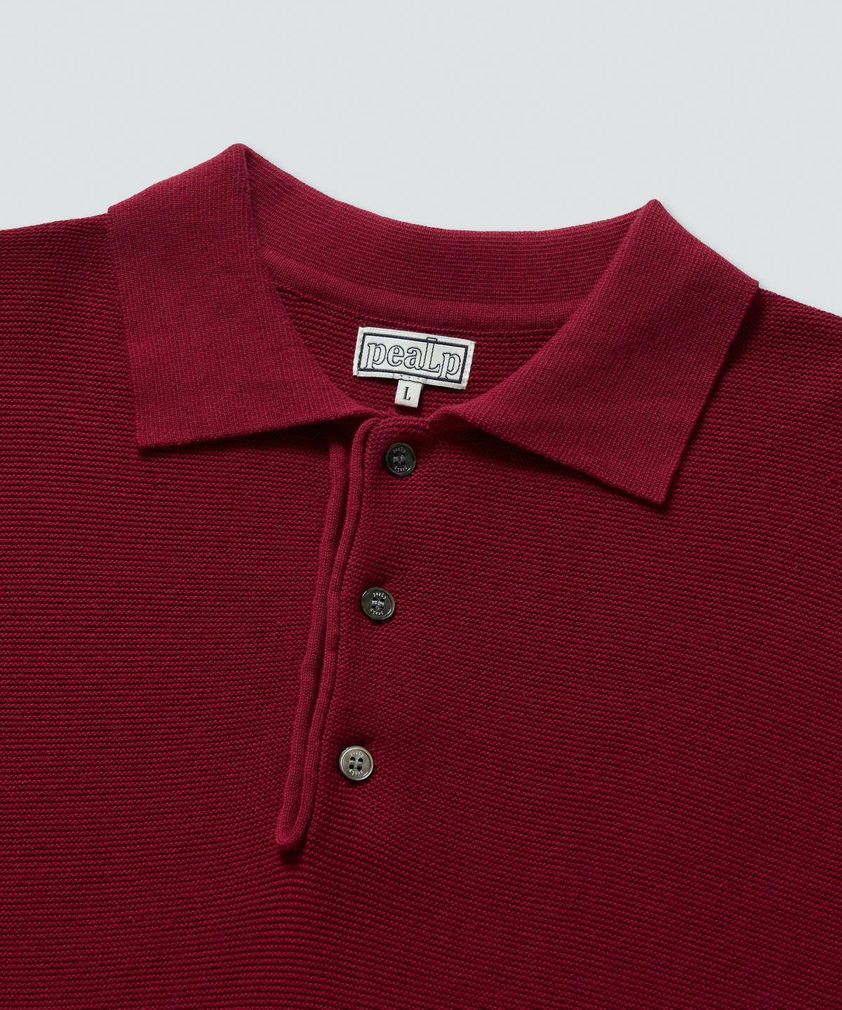필프(PEALP) Half-Open Collar Short-Sleeved Cotton Knit (Deep Red)