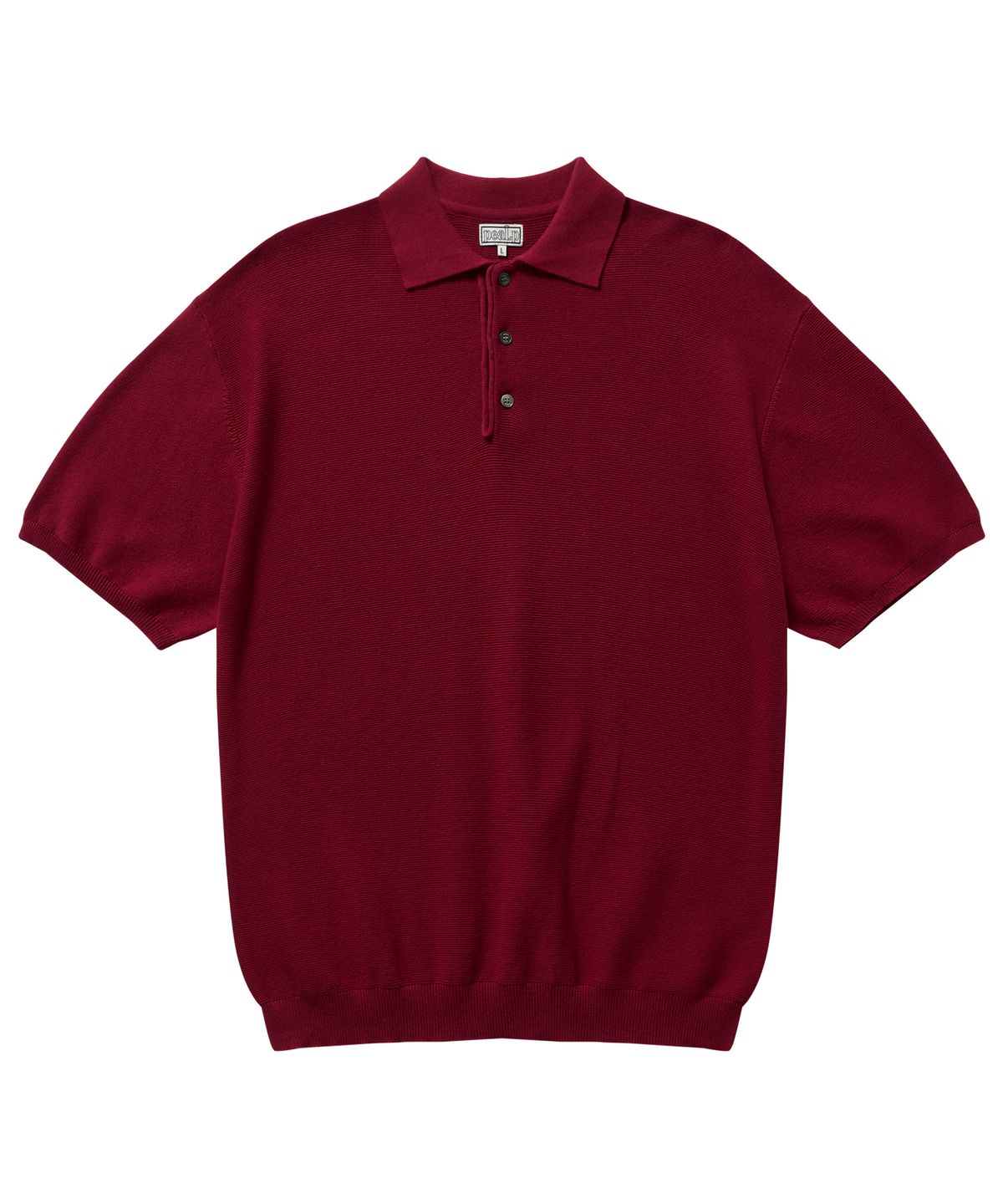 필프(PEALP) Half-Open Collar Short-Sleeved Cotton Knit (Deep Red)