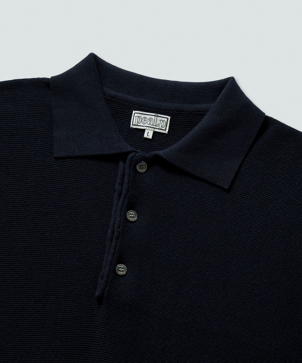 필프(PEALP) Half-Open Collar Short-Sleeved Cotton Knit (Navy)