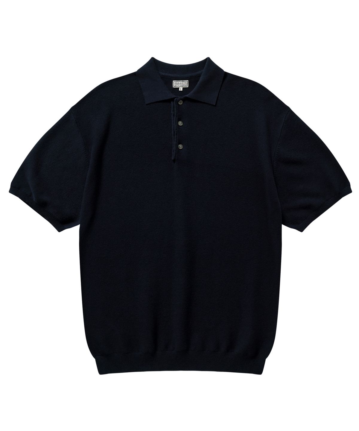 필프(PEALP) Half-Open Collar Short-Sleeved Cotton Knit (Navy)
