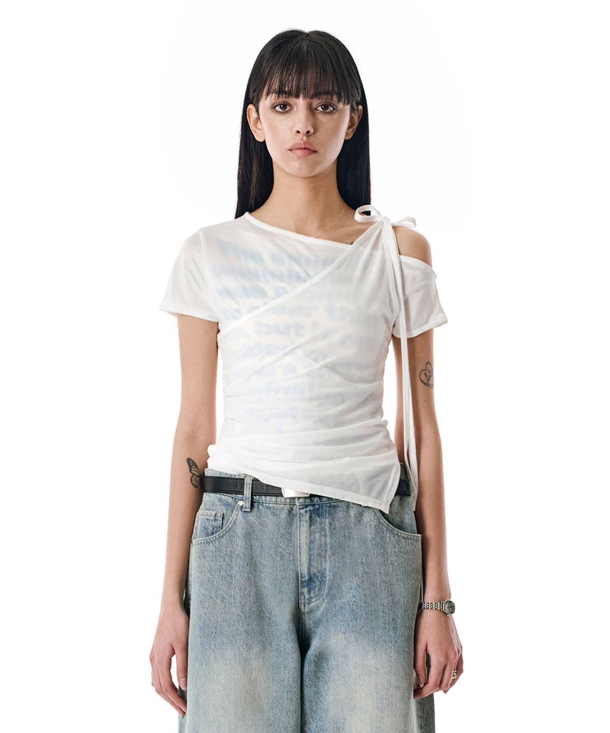 세컨모놀로그(SECONDMONO) W. Layered Off Shoulder Short Sleeve [WHITE]_SEWTS009WHITE