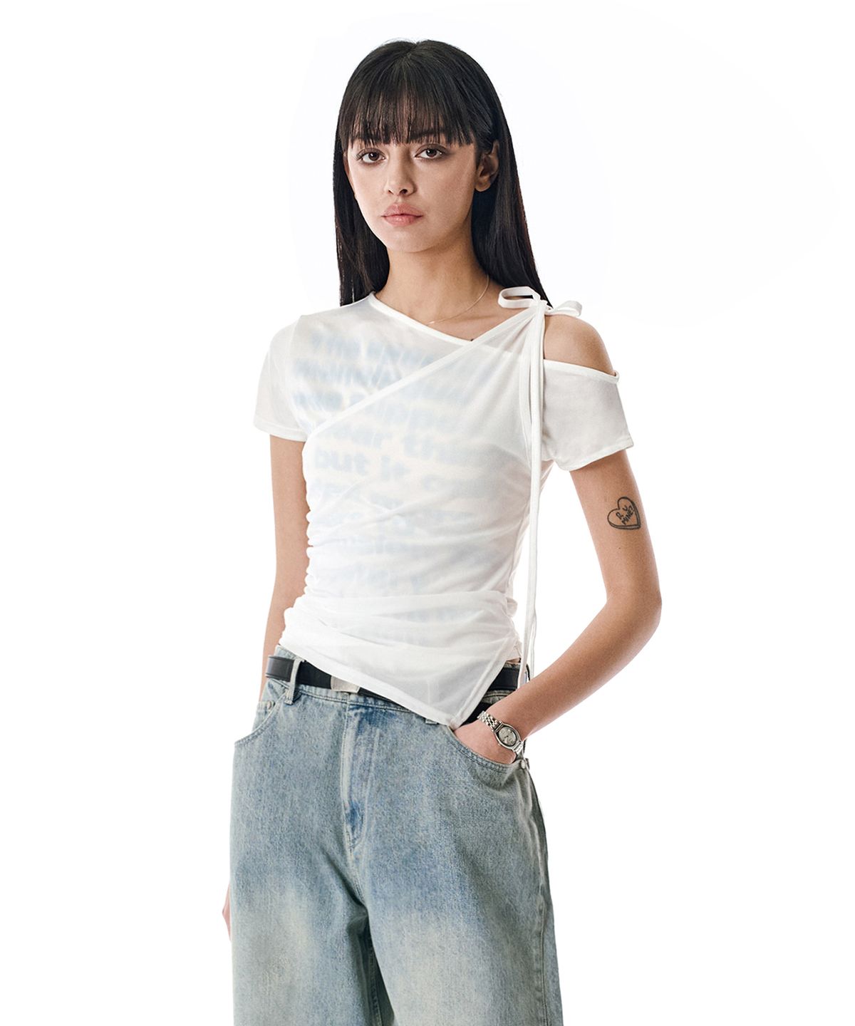 세컨모놀로그(SECONDMONO) W. Layered Off Shoulder Short Sleeve [WHITE]_SEWTS009WHITE