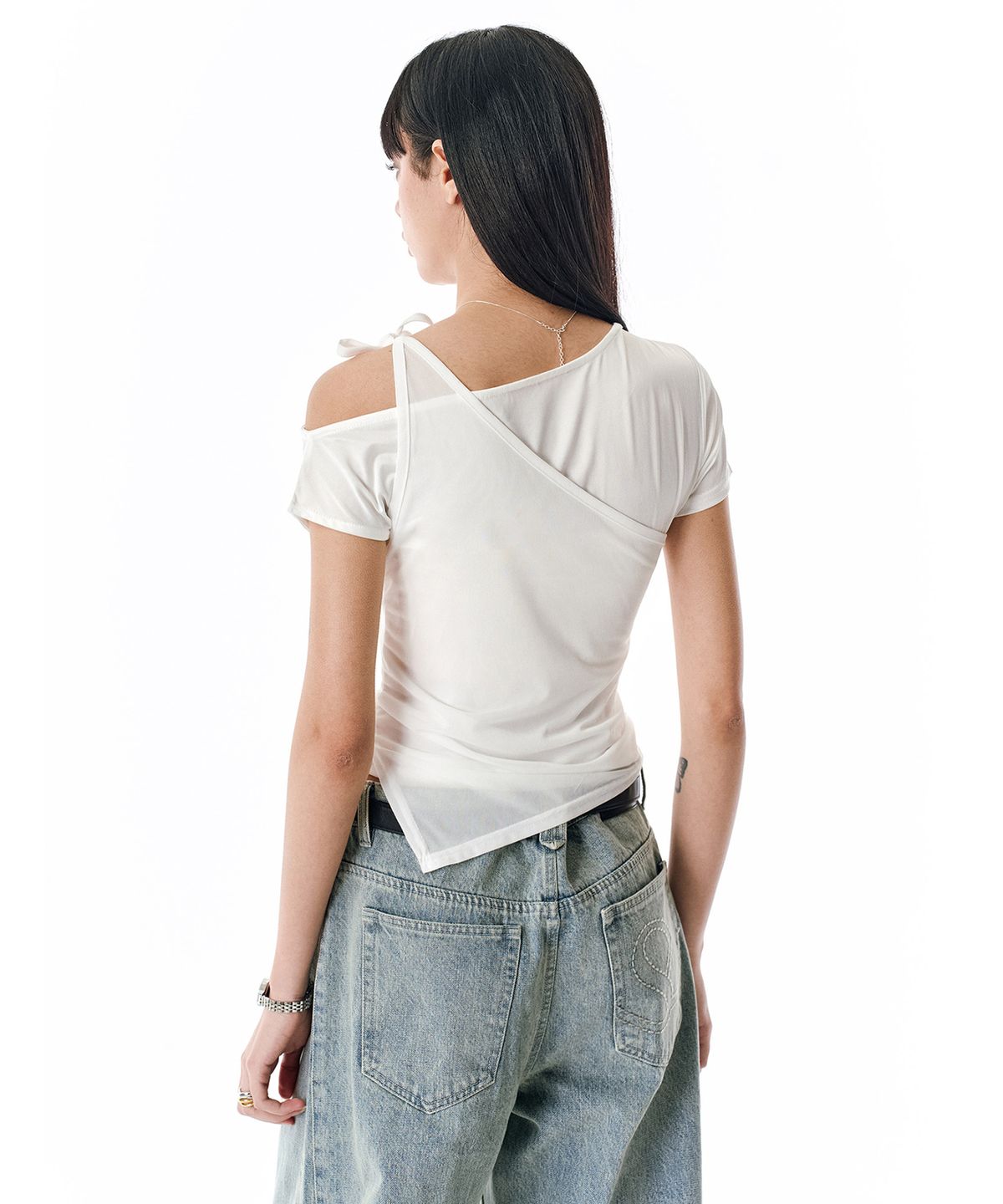 세컨모놀로그(SECONDMONO) W. Layered Off Shoulder Short Sleeve [WHITE]_SEWTS009WHITE