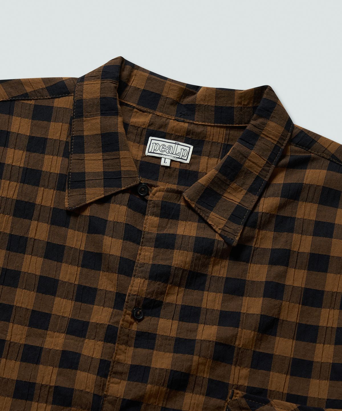 필프(PEALP) Gingham Check Cabra Half Shirts (Brown)