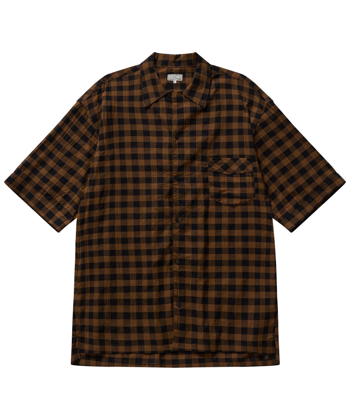 필프(PEALP) Gingham Check Cabra Half Shirts (Brown)