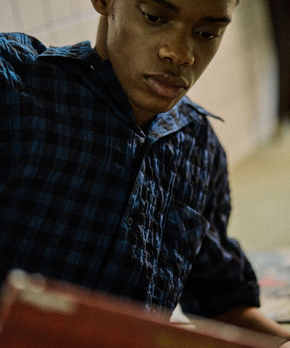 필프(PEALP) Gingham Check Cabra Half Shirts (Blue)