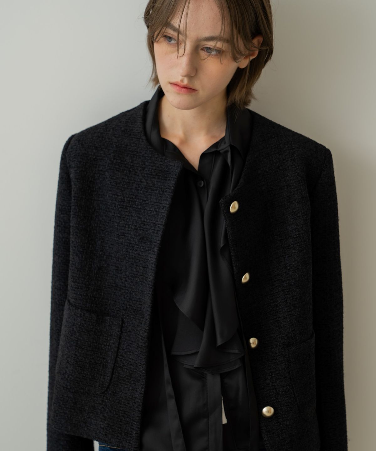 위오이(WIOE) Lena Tweed Wool Jacket_Black
