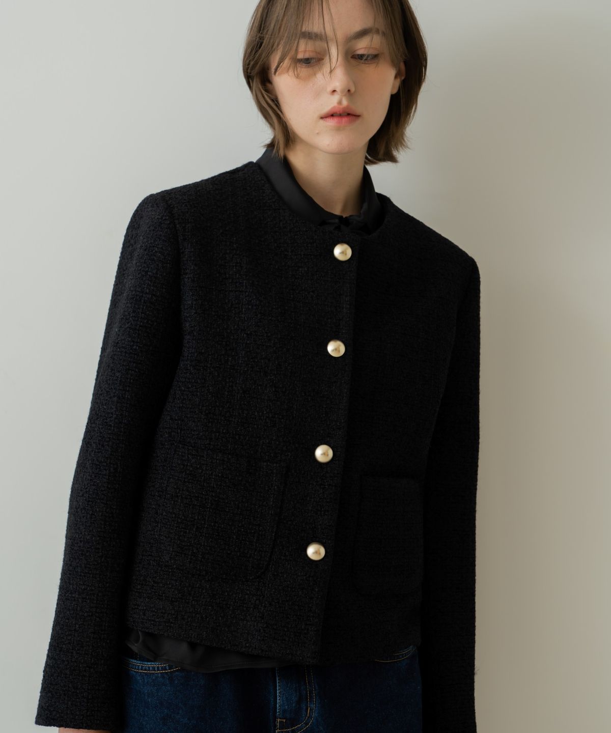 위오이(WIOE) Lena Tweed Wool Jacket_Black