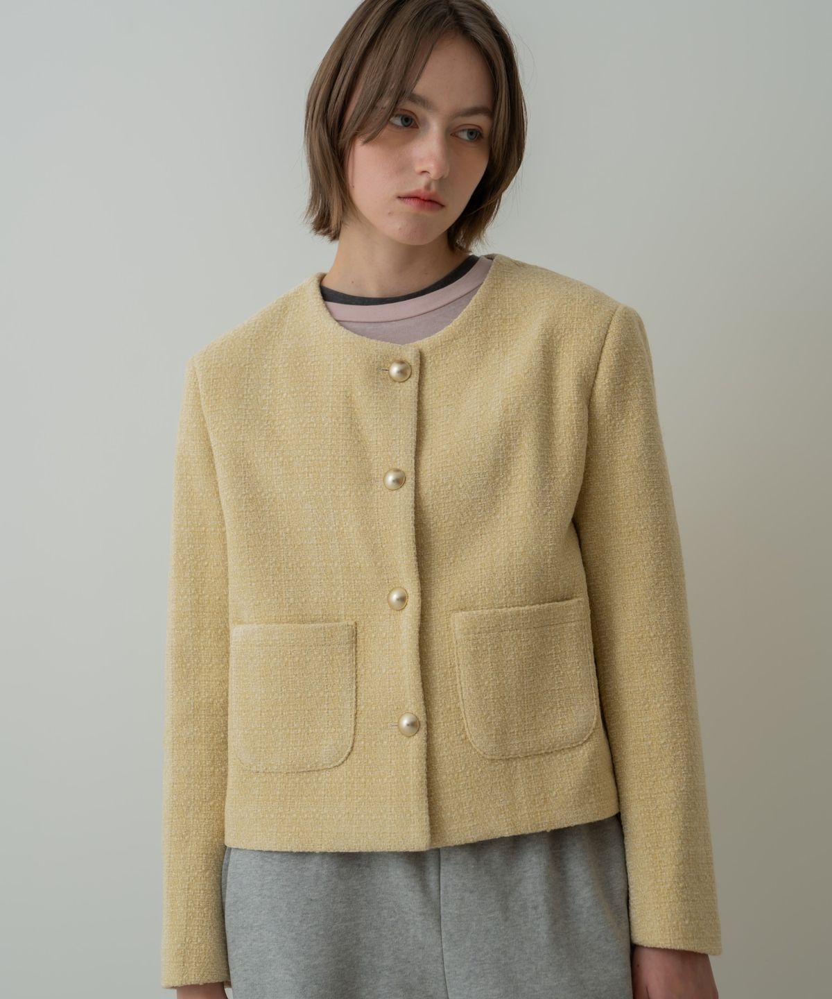 위오이(WIOE) Lena Tweed Wool Jacket_Butter Yellow