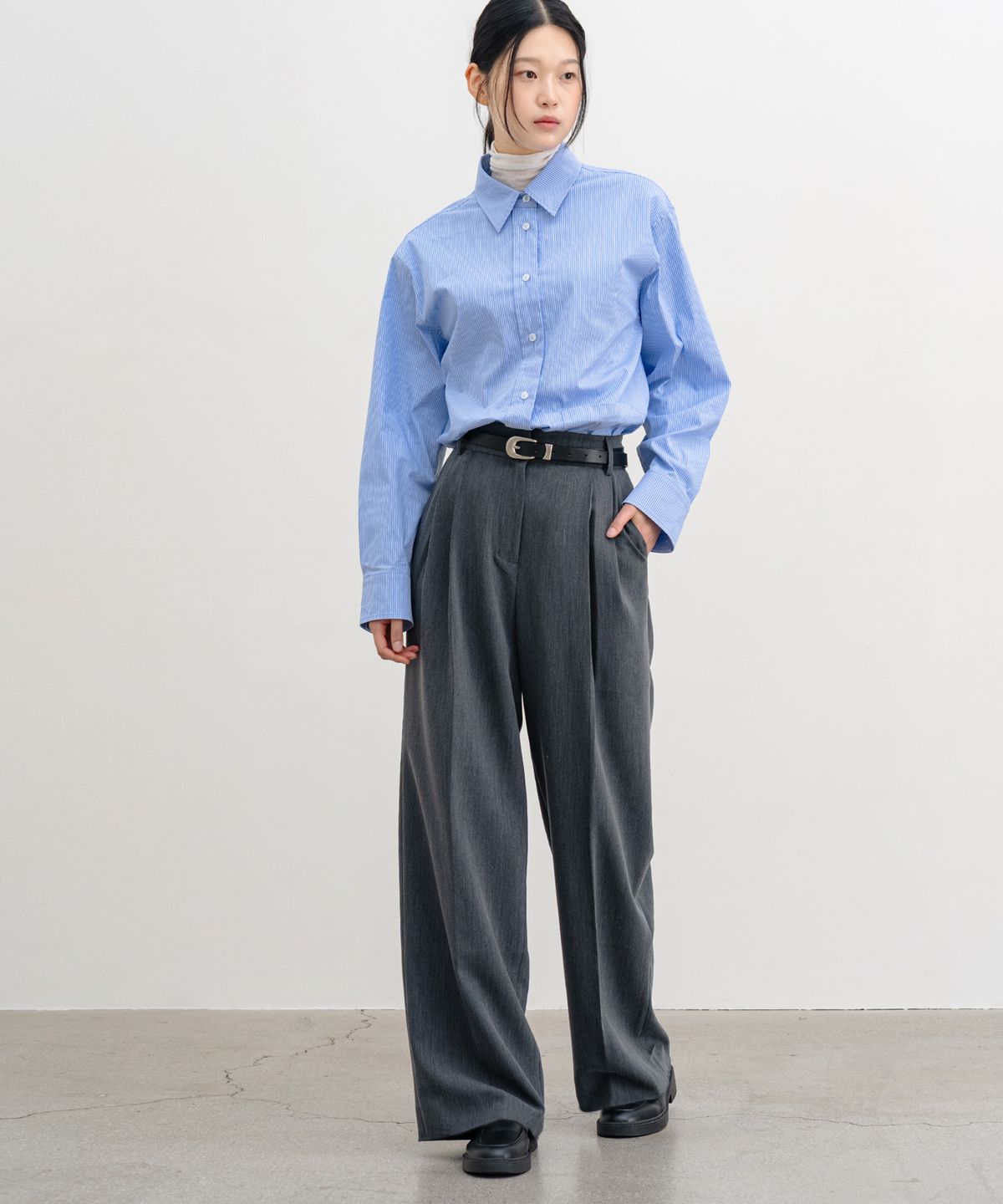 클루니(CLUNY) Moment Classic Pintuck Wide Pants - Gray