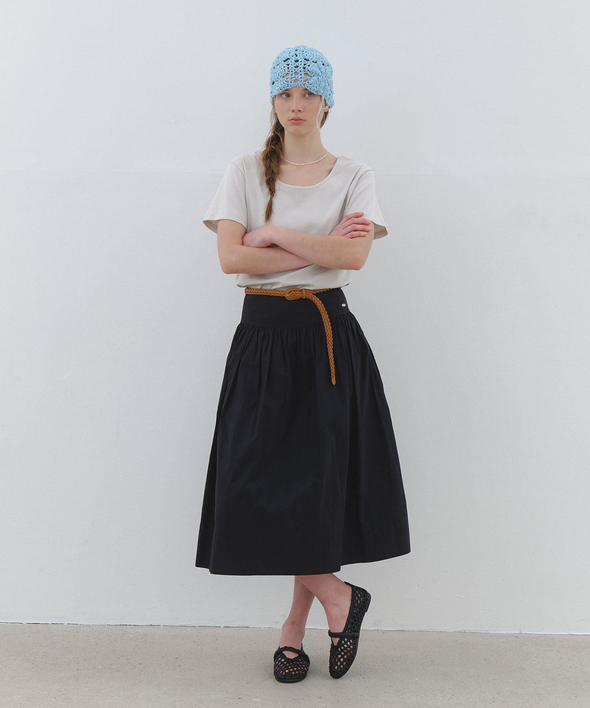 클루니(CLUNY) Muse Shirring Flare Long Skirt - black