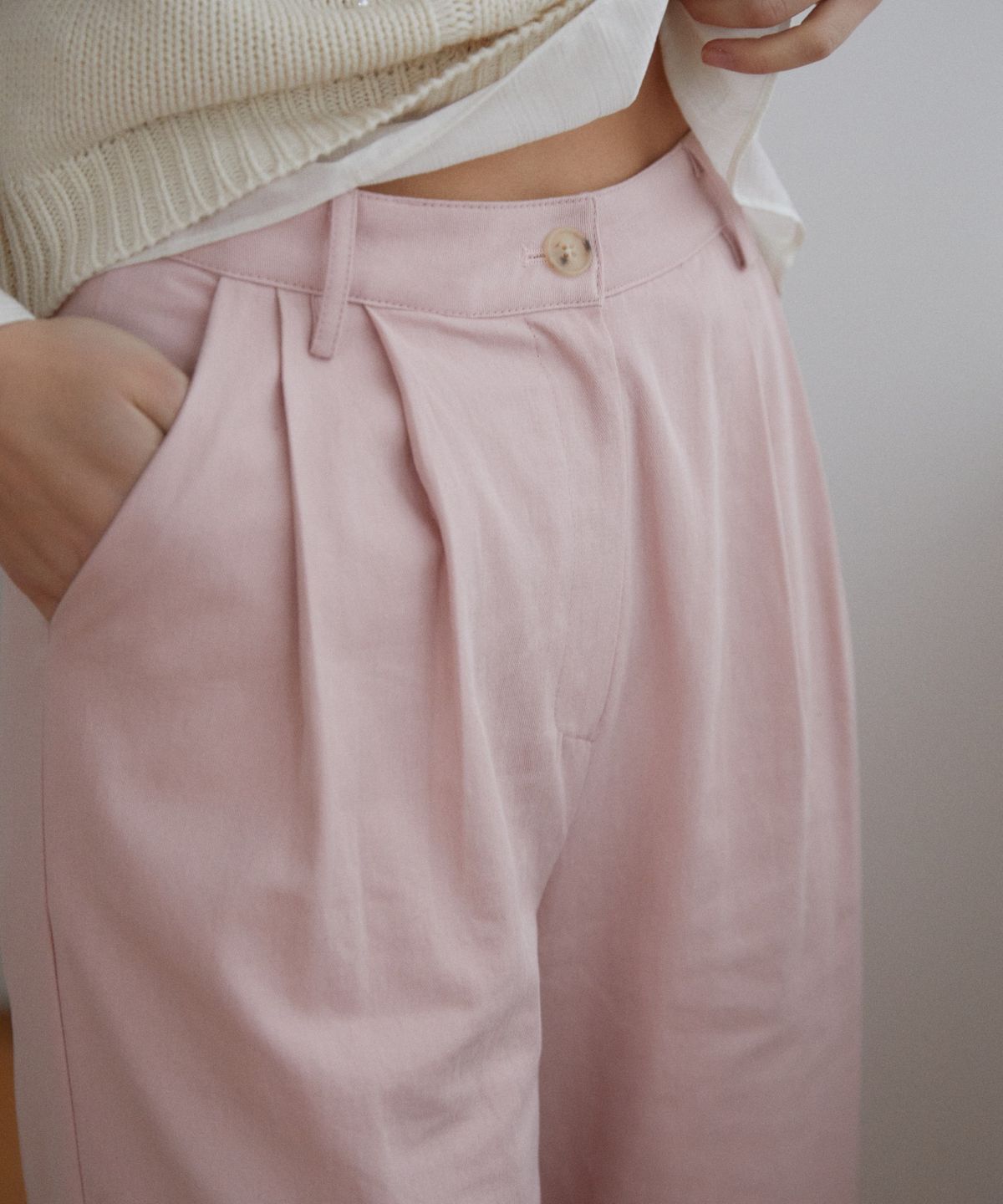 위오이(WIOE) Pintuck Cotton Wide Pants_Pink