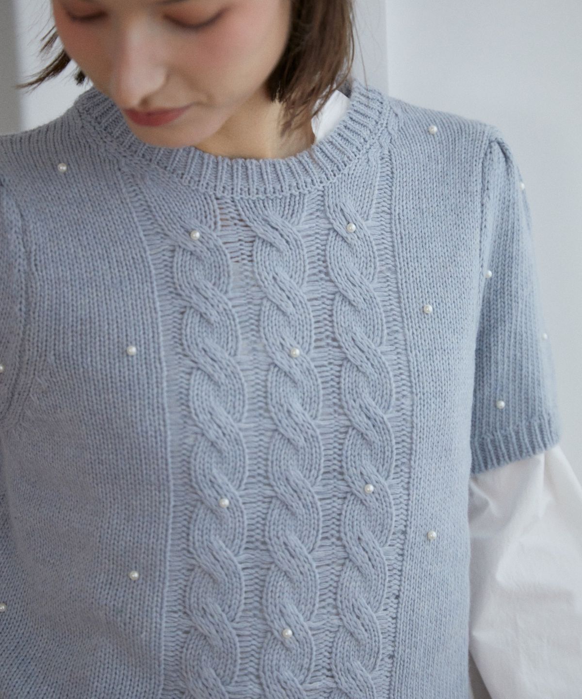 위오이(WIOE) Pearl Half Knit_Blue