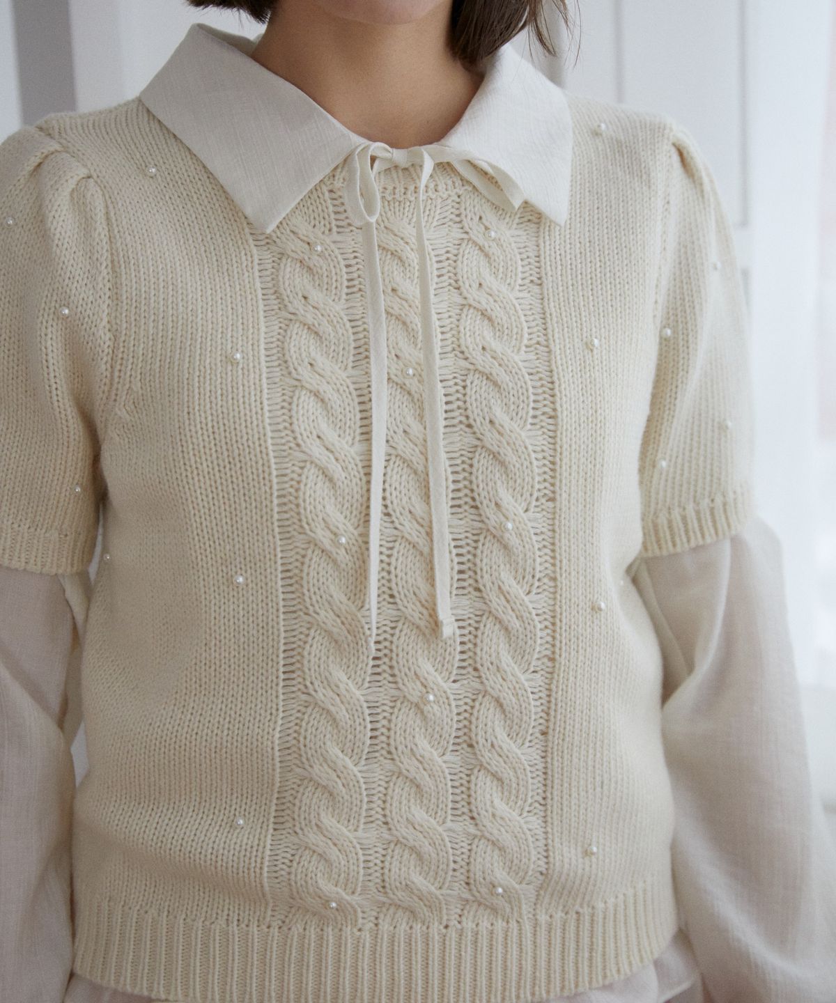 위오이(WIOE) Pearl Half Knit_Ivory
