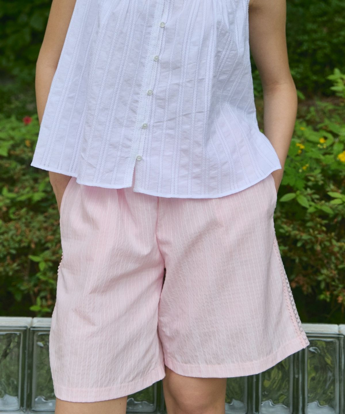 위오이(WIOE) Lace Check Half Pants_Pink