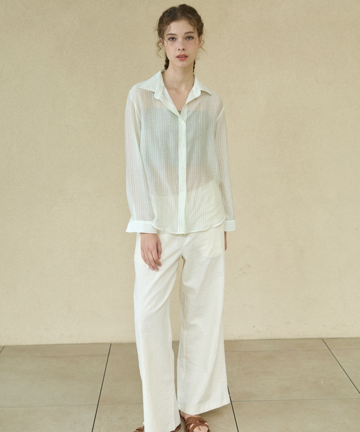 위오이(WIOE) Pocket Banding Pants_Linen beige