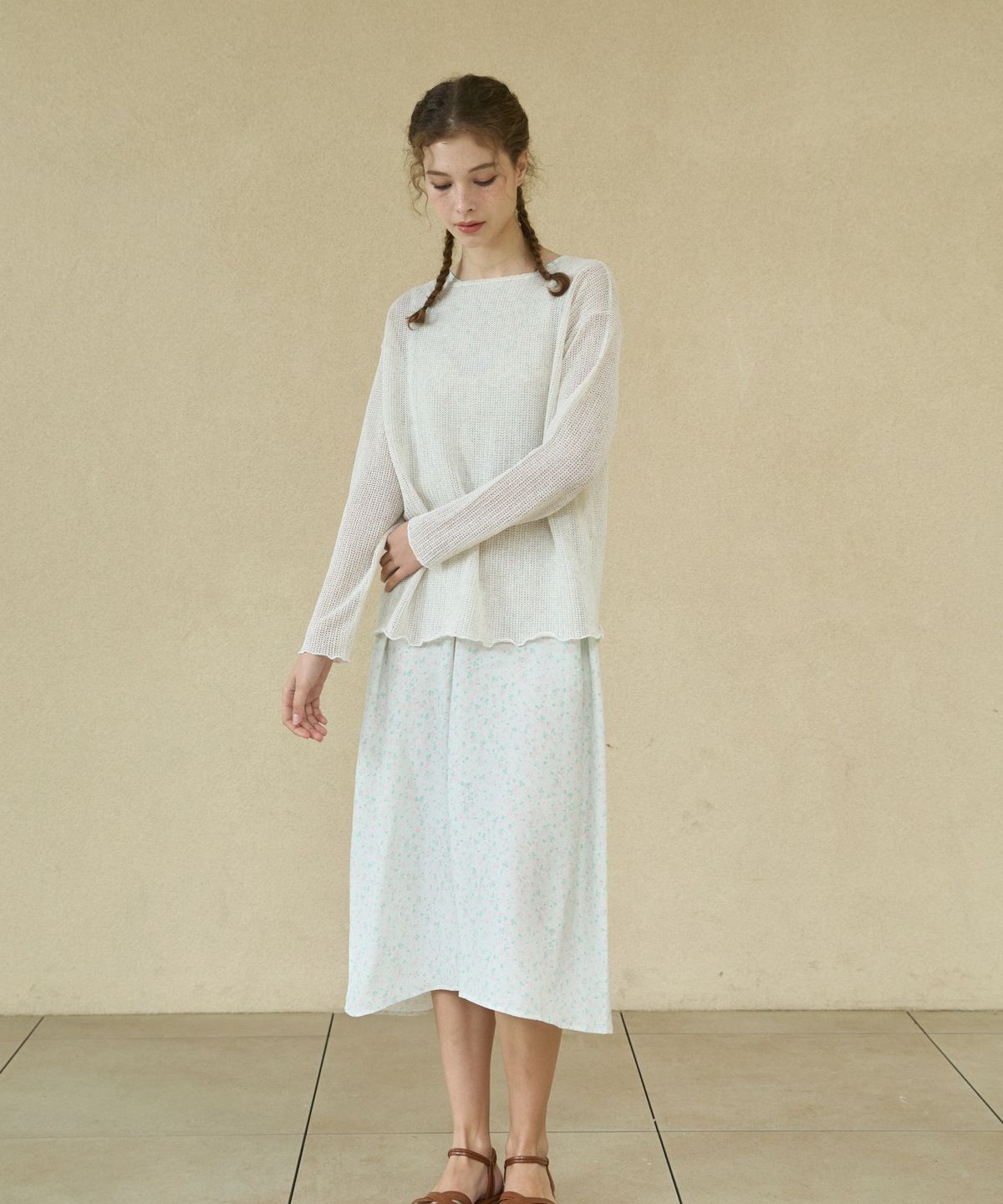 위오이(WIOE) Floral String Sleeveless Dress_White