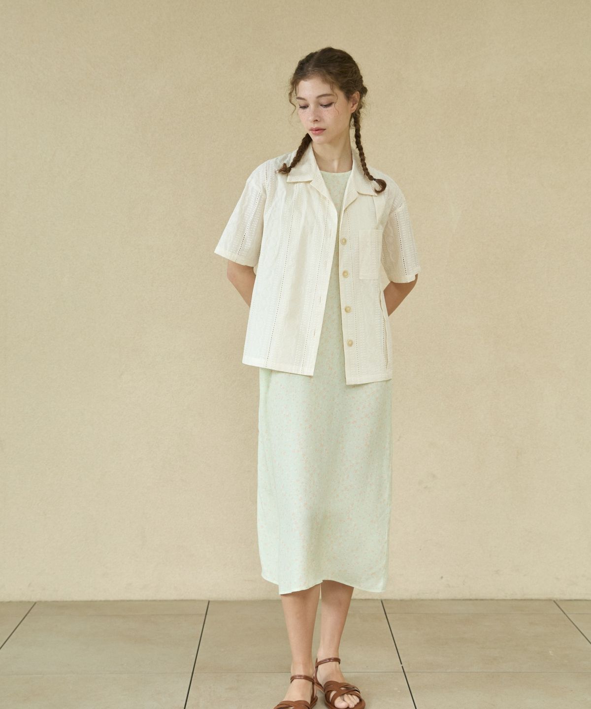 위오이(WIOE) Floral String Sleeveless Dress_Green