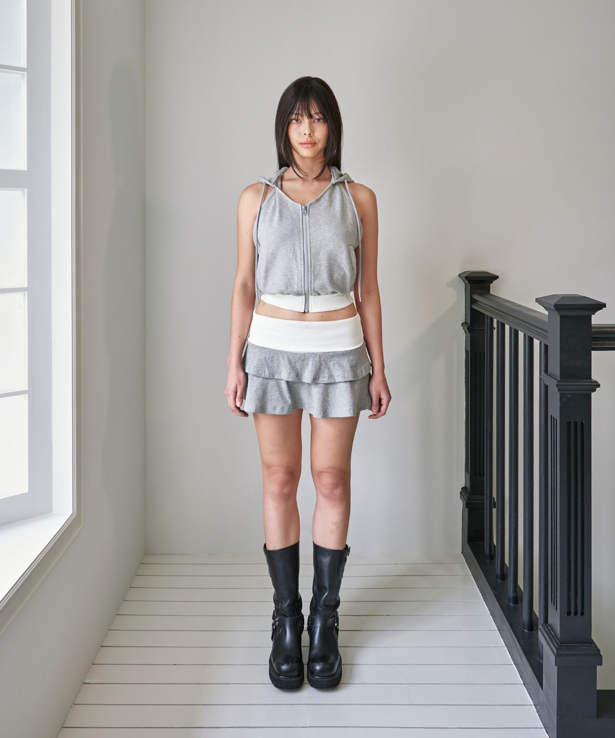 포영(FOUR YOUNG) 0000 Halter Sleeveless Hoodie Grey Melange