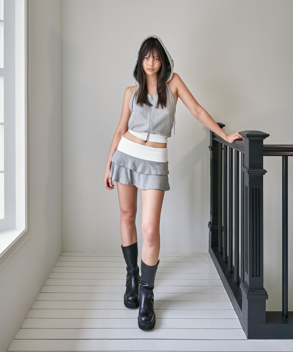 포영(FOUR YOUNG) 0000 Halter Sleeveless Hoodie Grey Melange