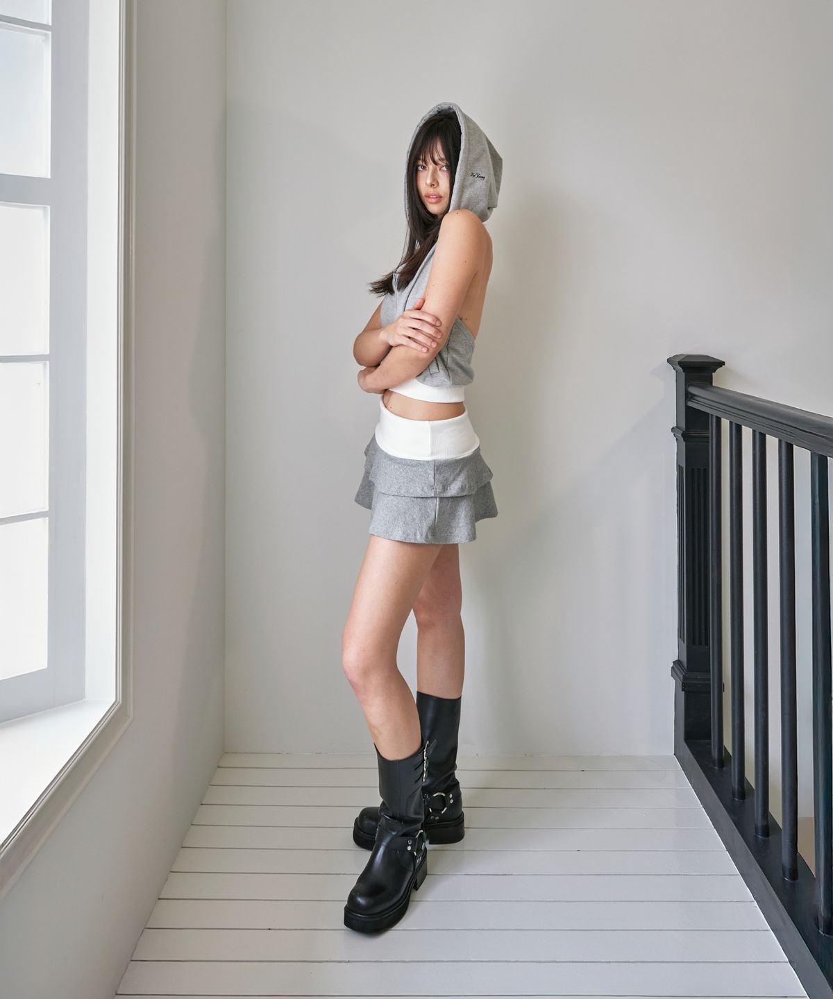 포영(FOUR YOUNG) 0000 Halter Sleeveless Hoodie Grey Melange