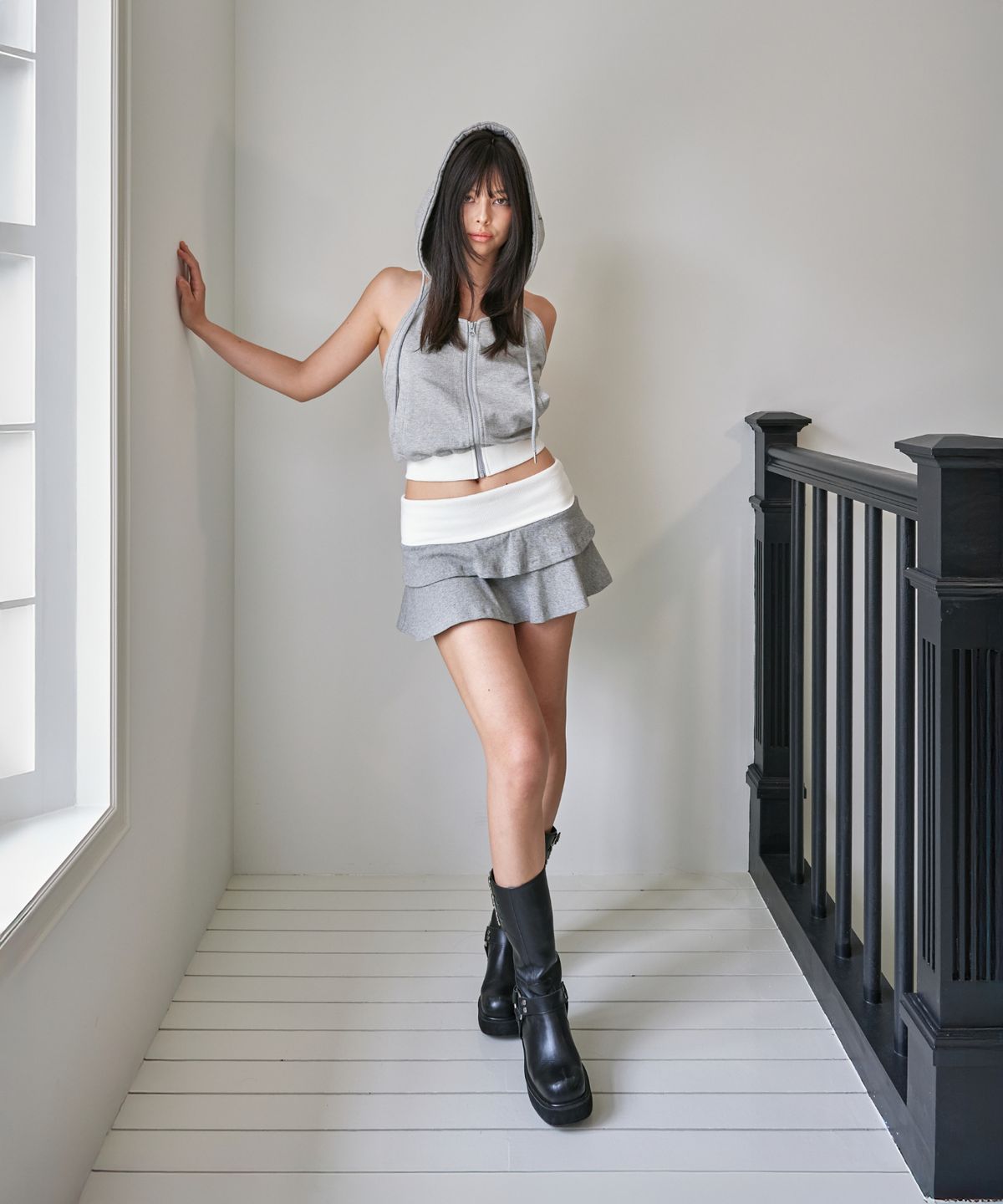포영(FOUR YOUNG) 0000 Halter Sleeveless Hoodie Grey Melange