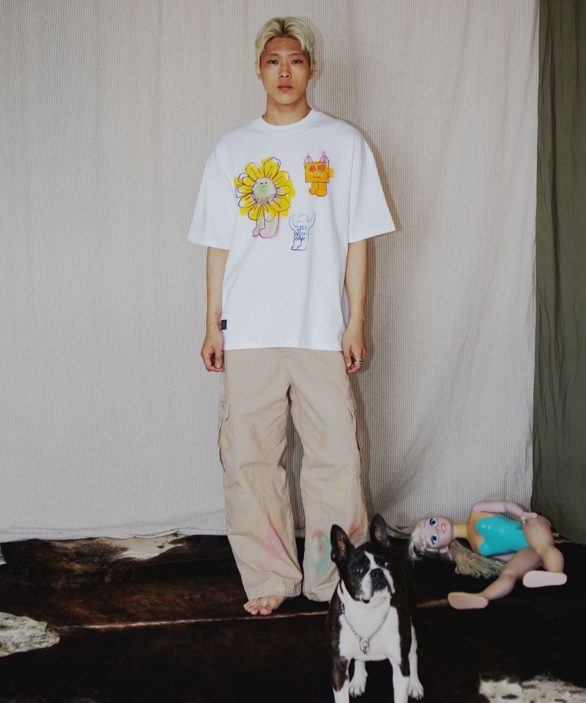 그라운드워크(GROUNDWORK) 꽃돌이 콜라주 티셔츠 / 화이트