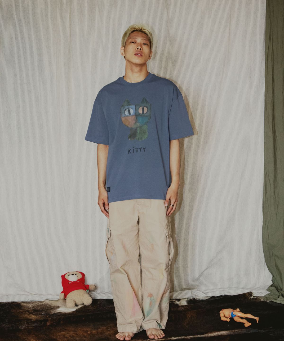 그라운드워크(GROUNDWORK) 키티 티셔츠 / 애쉬 블루